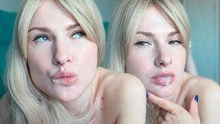 pov blonde sensual sucking big dick and cum swallow