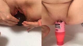 big shampoo bottles insertion fisting my pussy